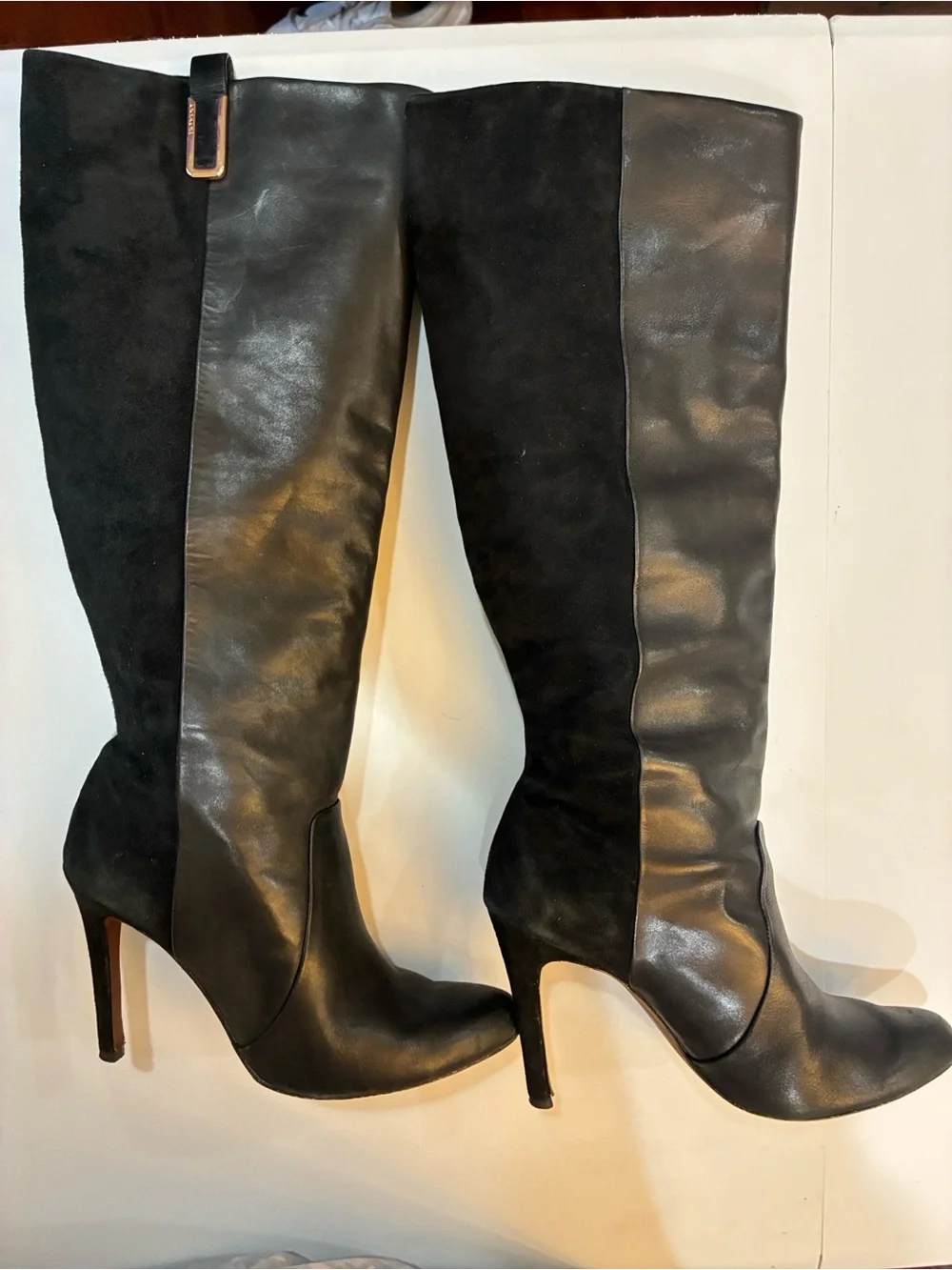Coach Black Two-Tone Leather & Suede Knee Boots - High Heel